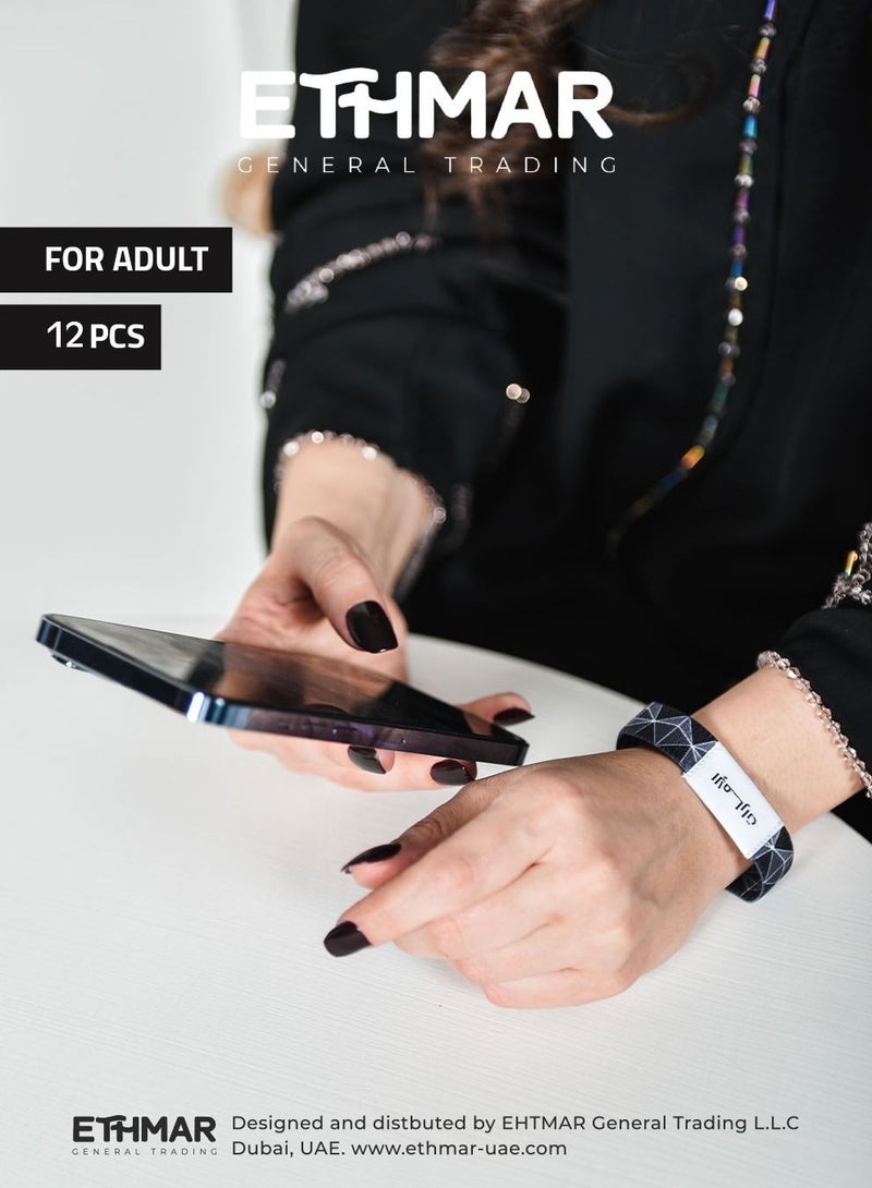 Bracelets Ethmar Bracelets 12 high-quality elastic band bracelets, Black Color Design for Adult, Embroidered in the middle on both sides with “UAE” in Arabic and English - Image 5