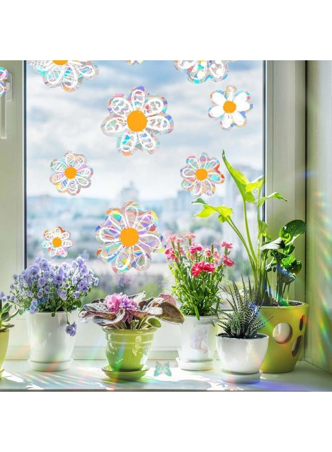 Blync 6pcs Spring Summer Daisy Window Stickers, Double-Side Glass Decals Shiny Rainbow Prism Anti Collision Window Clings for Mirror Glass Display Shop Office School Supplies Reusable (12Daisy) - Image 5