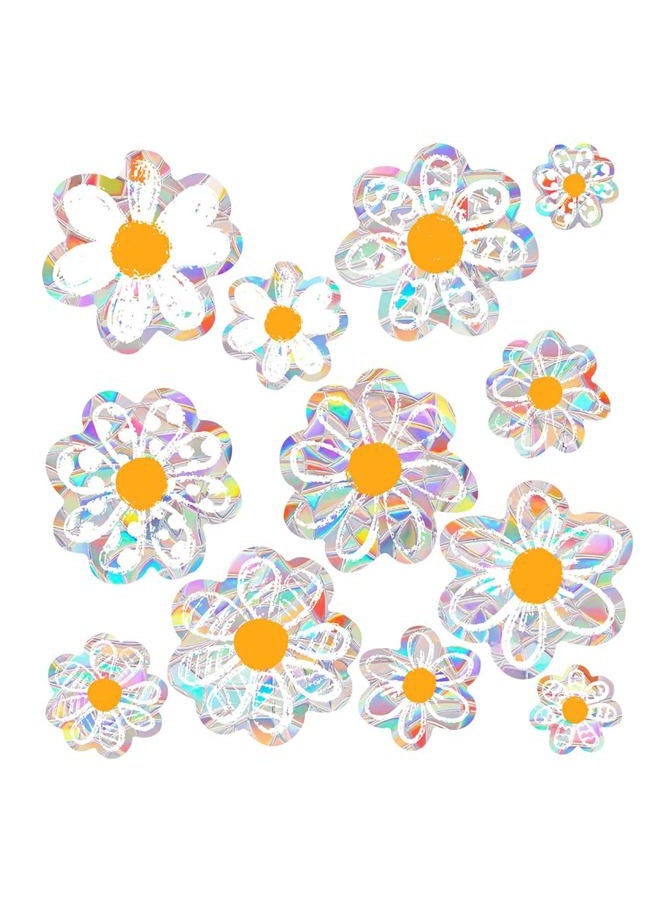 Blync 6pcs Spring Summer Daisy Window Stickers, Double-Side Glass Decals Shiny Rainbow Prism Anti Collision Window Clings for Mirror Glass Display Shop Office School Supplies Reusable (12Daisy) - Image 1