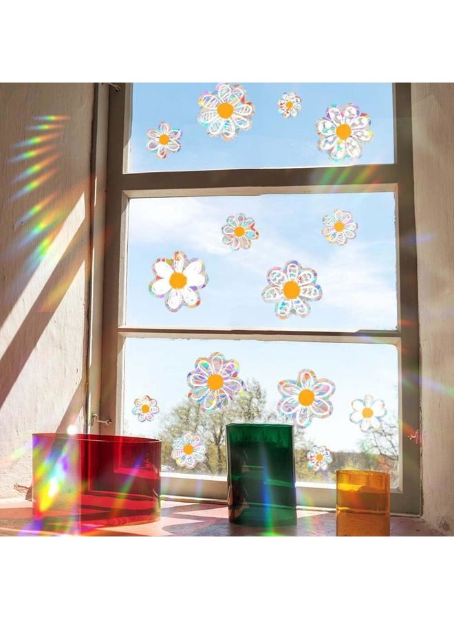 Blync 6pcs Spring Summer Daisy Window Stickers, Double-Side Glass Decals Shiny Rainbow Prism Anti Collision Window Clings for Mirror Glass Display Shop Office School Supplies Reusable (12Daisy) - Image 4