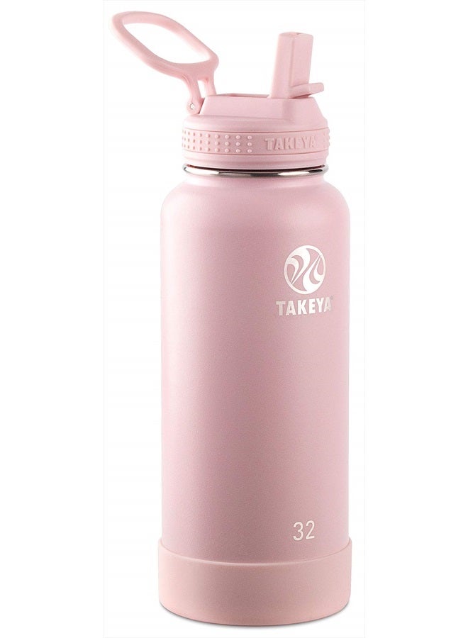 Takeya Actives Water Bottle with Straw Lid - Durable & Easy-Care Water Bottle with Stainless Steel Insulation - BPA-Free Lid with Carry Handle & Straw - Dishwasher-Safe - 32 oz, Blush - Image 1