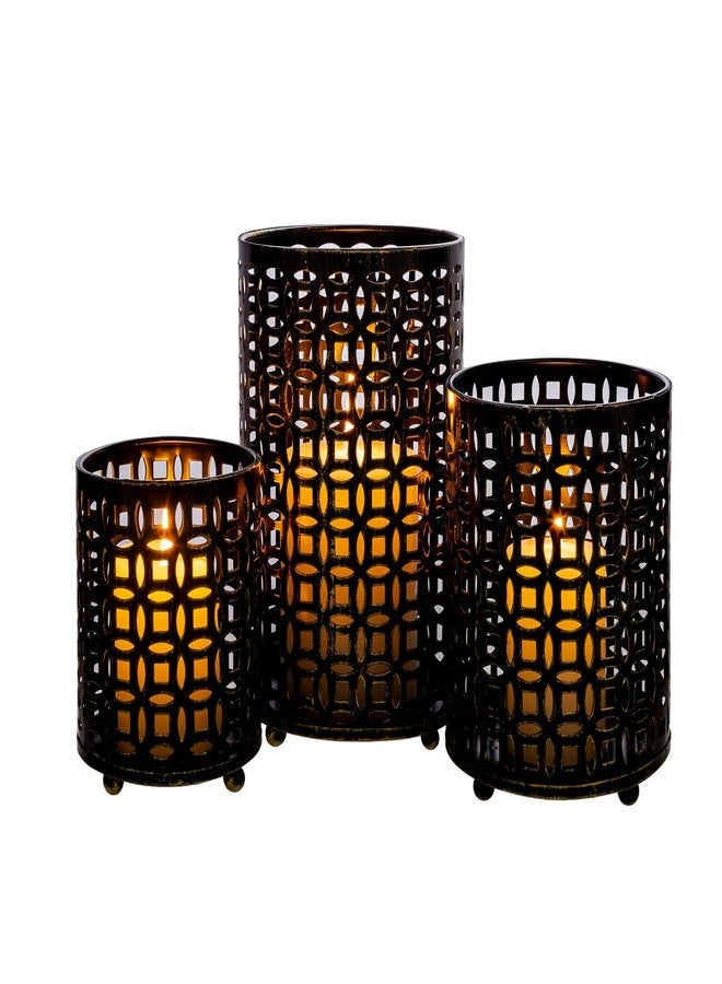 مجموعة من 3 حوامل شموع معدنية، مجموعة حوامل شموع صغيرة مزخرفة، حامل شموع عمودي بتصميم عتيق، مثالي لتزيين طاولات الطعام والديكور المنزلي وحفلات الزفاف والمناسبات. - Image 1