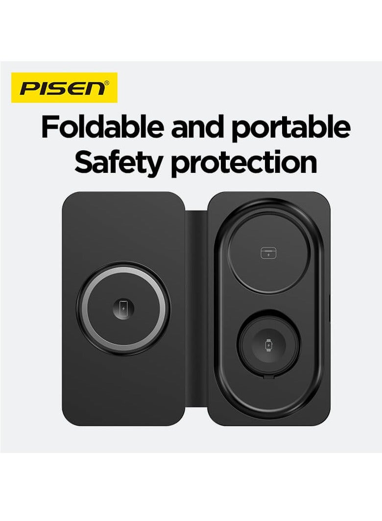 PISEN 3-in-1 15W travel Multifunctional Magnetic Wireless Charger Suitable for mobile phones, Bluetooth earphones, and smart watches - Image 5