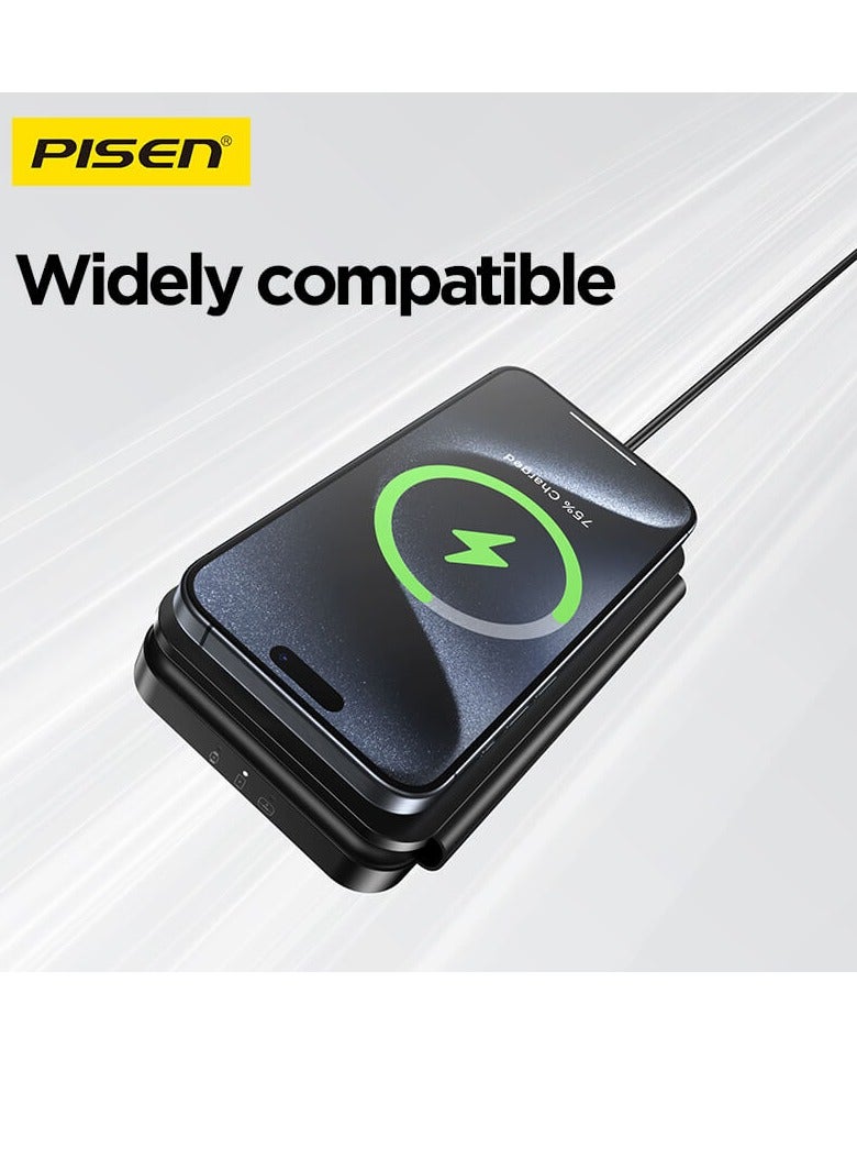 PISEN 3-in-1 15W travel Multifunctional Magnetic Wireless Charger Suitable for mobile phones, Bluetooth earphones, and smart watches - Image 3