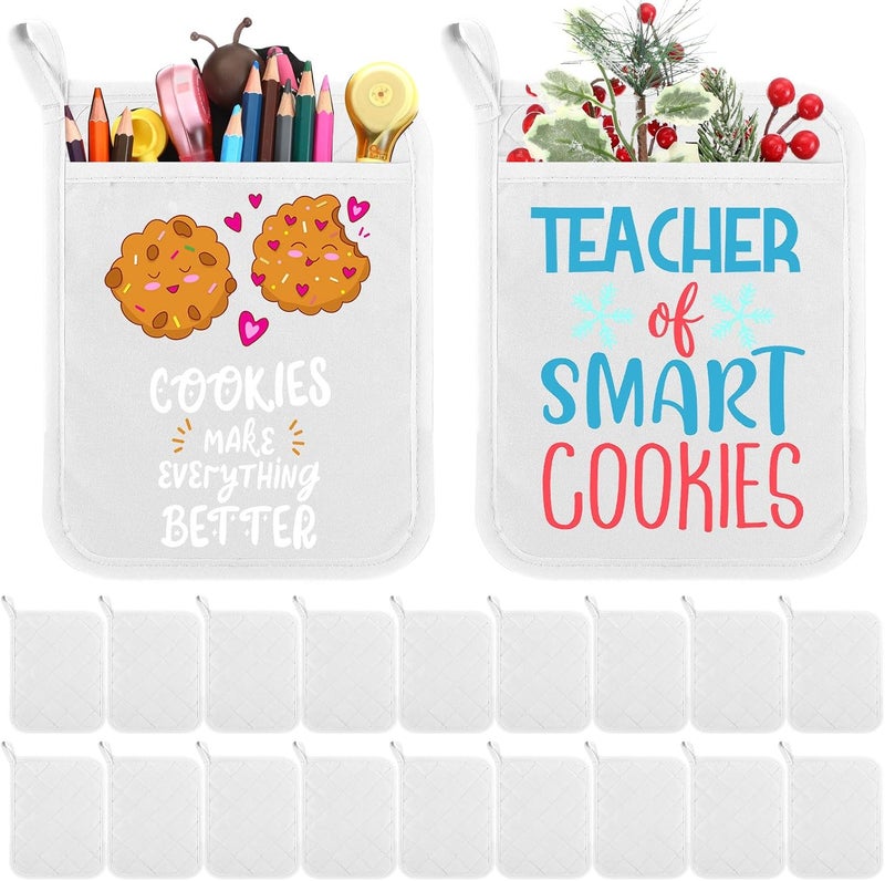 Hoolerry 20 Pieces Pot Holders with Pocket Sublimation 7x9'' Cotton Oven Pot Holders Bulk with Hanging Loops Pads for Kitchen Cook Baking (White) - Image 1