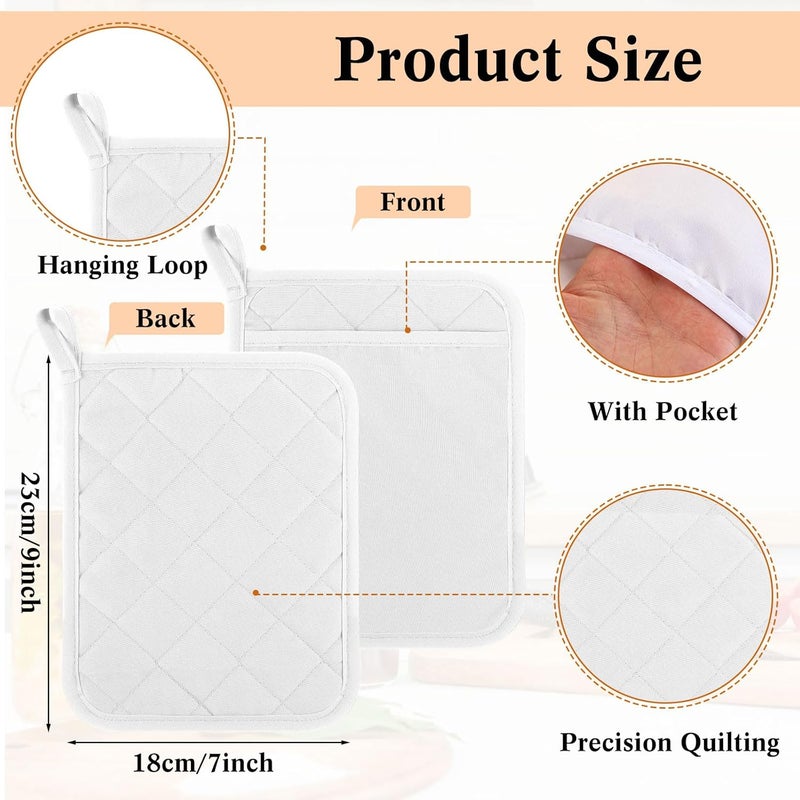 Hoolerry 20 Pieces Pot Holders with Pocket Sublimation 7x9'' Cotton Oven Pot Holders Bulk with Hanging Loops Pads for Kitchen Cook Baking (White) - Image 2