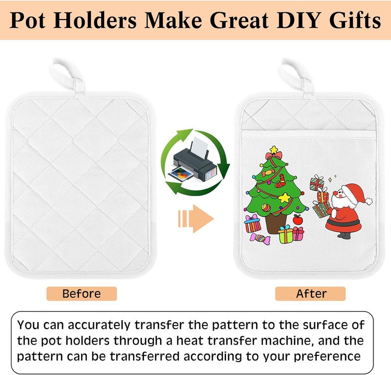 Hoolerry 20 Pieces Pot Holders with Pocket Sublimation 7x9'' Cotton Oven Pot Holders Bulk with Hanging Loops Pads for Kitchen Cook Baking (White) - Image 3
