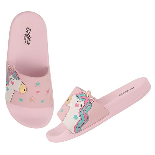 WELCOME Unisex-Child Kids Flip-Flop Soft Comfortable Indoor & Outdoor Slippers Stylish Non-Slip Slide Home Casual Chappals For Boys & Girls, K-FANDOM-PINK_9 - Image 3