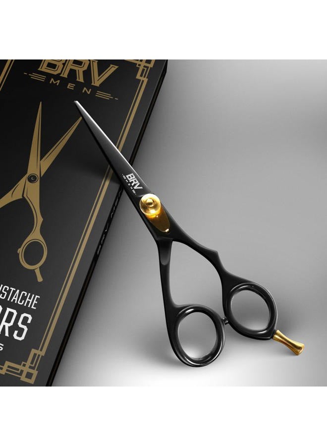 BRV MEN Professional Mustache & Beard Trimming Scissors - 5.5" | High Carbon Stainless Steel & Hammer Forged Mustache Scissors | Razor Sharp Facial Hair Trimming Shears (RIGHT HANDED - Black) - Image 3