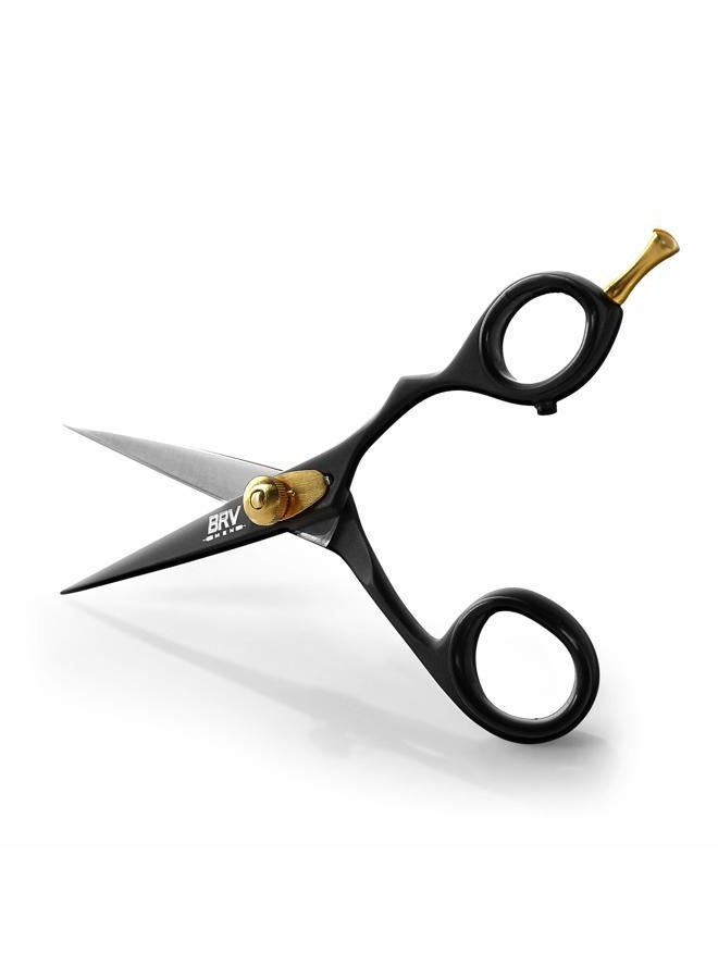 BRV MEN Professional Mustache & Beard Trimming Scissors - 5.5" | High Carbon Stainless Steel & Hammer Forged Mustache Scissors | Razor Sharp Facial Hair Trimming Shears (RIGHT HANDED - Black) - Image 1