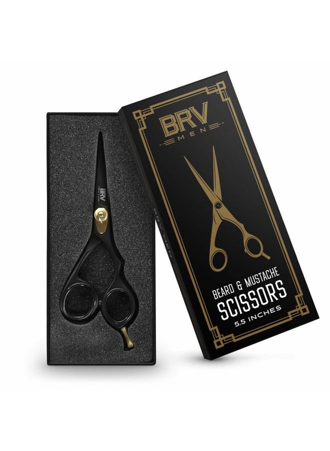 BRV MEN Professional Mustache & Beard Trimming Scissors - 5.5" | High Carbon Stainless Steel & Hammer Forged Mustache Scissors | Razor Sharp Facial Hair Trimming Shears (RIGHT HANDED - Black) - Image 2