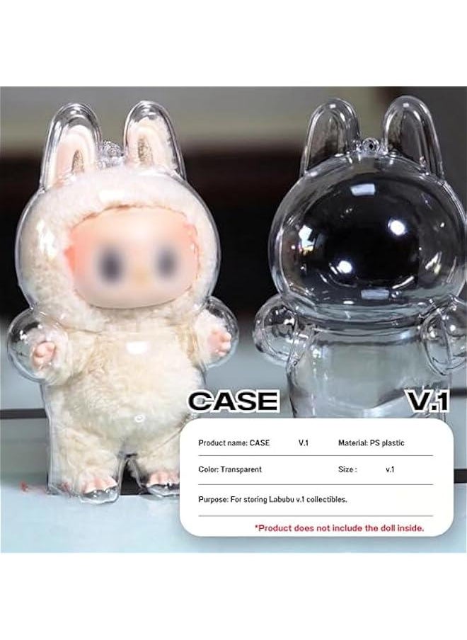 Arabest Clear Figure Display Case for La bubu Doll, Protective Case with Keychain, La bubus Plush Toy Clear Cover (V.1 V.3 Standing, Without Doll)  - Image 2