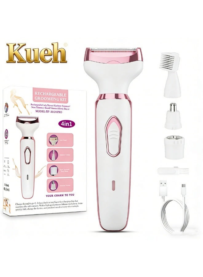 Kueh Electric Razors for Women, 4-in-1 Women’s Facial Hair Removal, Face Shaver Ebrow Trimmer Pubic Shaver Bikini Trimmer Portable Ladies Womens Razors for Shaving - Image 1