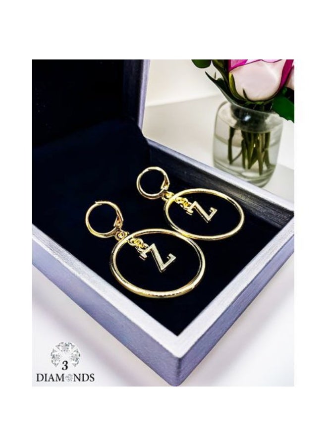 Gold Plated Letter Z Drop Earrings with Cubic Zirconia