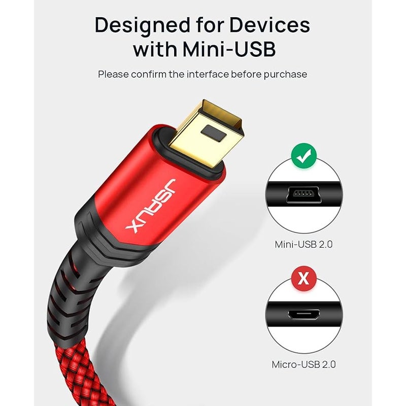 جي سوكس كيبل USB صغير 【عبوتان بطول 1 متر + 2 متر】 كيبل شحن USB 2.0 A الى ميني B متوافق مع حاسبة الرسوم البيانية Ti-84 بلس CE ووحدة تحكم PS3 وكاميرا جوبرو الرقمية وجهاز استقبال GPS وكاميرا داش كام - Image 2
