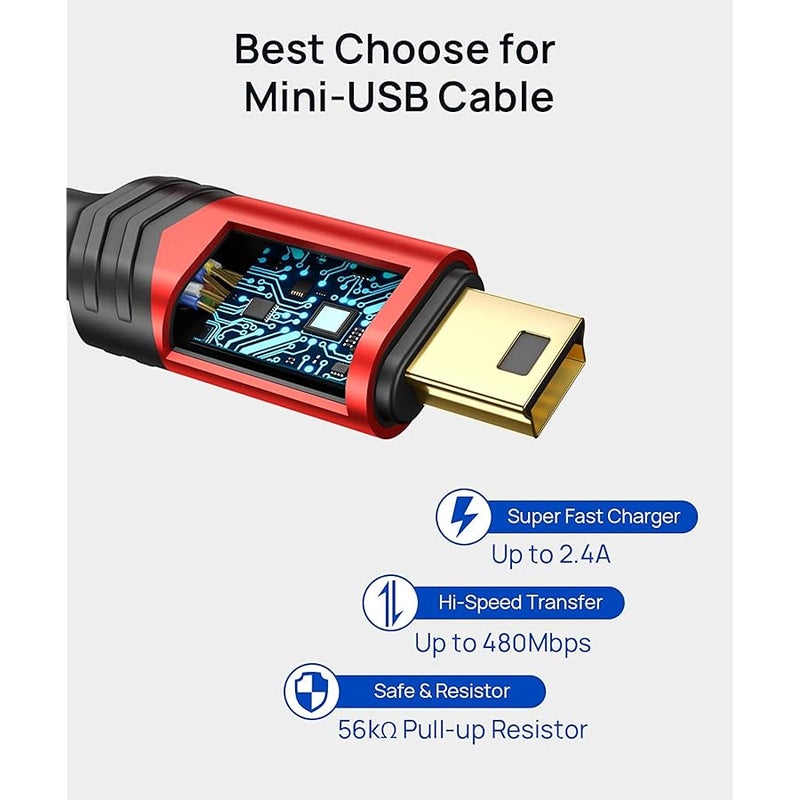 جي سوكس كيبل USB صغير 【عبوتان بطول 1 متر + 2 متر】 كيبل شحن USB 2.0 A الى ميني B متوافق مع حاسبة الرسوم البيانية Ti-84 بلس CE ووحدة تحكم PS3 وكاميرا جوبرو الرقمية وجهاز استقبال GPS وكاميرا داش كام - Image 5