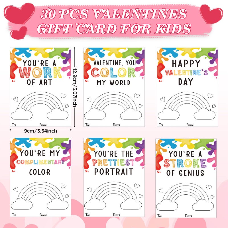 Sabary 18 Sets Valentines Party Favors for Kids Class Valentines Day Gifts Mini Watercolor Paint Set with Easel Valentine Card Painting Canvas Panel Brush for Preschool Classroom Prize Exchange - Image 2