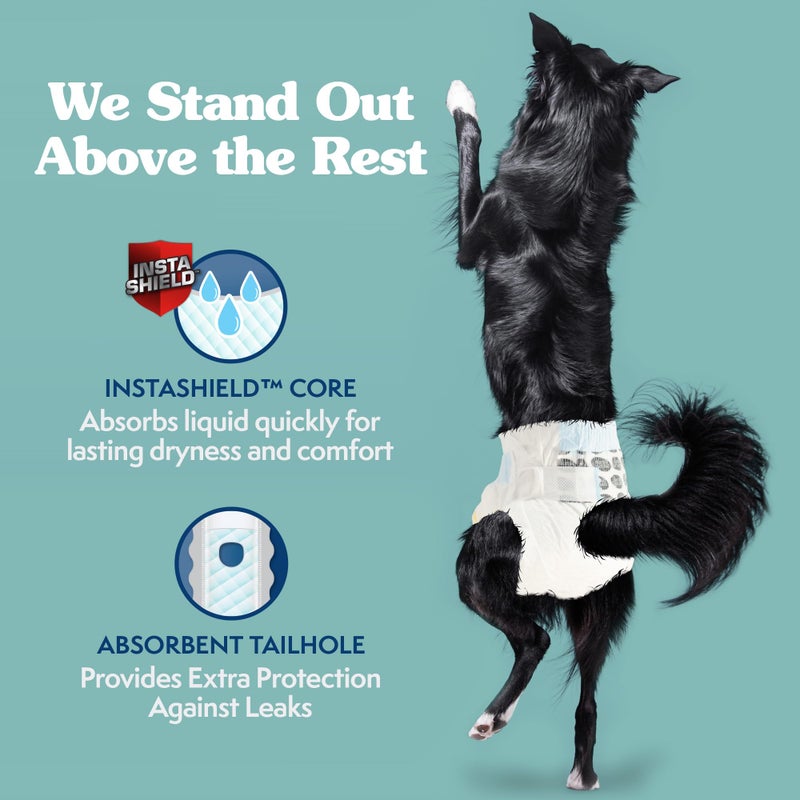 Simple Solution حفاضات كلاب قابلة للتصرف للكلاب الإناث، ملائمة حقيقية، ماصة، مانعة للتسرب مع مؤشر الرطوبة، وسادة دورة جرو و حفاضة بول، للكلاب متوسطة الحجم، محيط الخصر 15-23 بوصة، 30 قطعة - Image 2