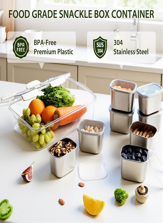 Freshmage Snackle Box Container, Stainless Steel Divided Serving Tray with Lid and Handle, 8 Compartment Portable Snack Platters - Clear Storage Organizer for Fruit Candy Nuts Veggie - Perfect for Travel Party - Image 5