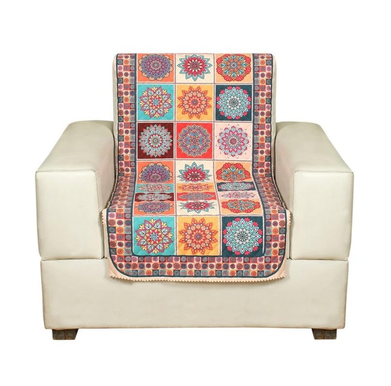 Nendle Printed Quilted Combined Sofa Seat and Back Cover 1 Seater Plush Velvet Antislip Fabric Universal Sofa Protector Single Seater Covers Suitable for Sofa Sety (Orange, Pack of 1) - Image 2