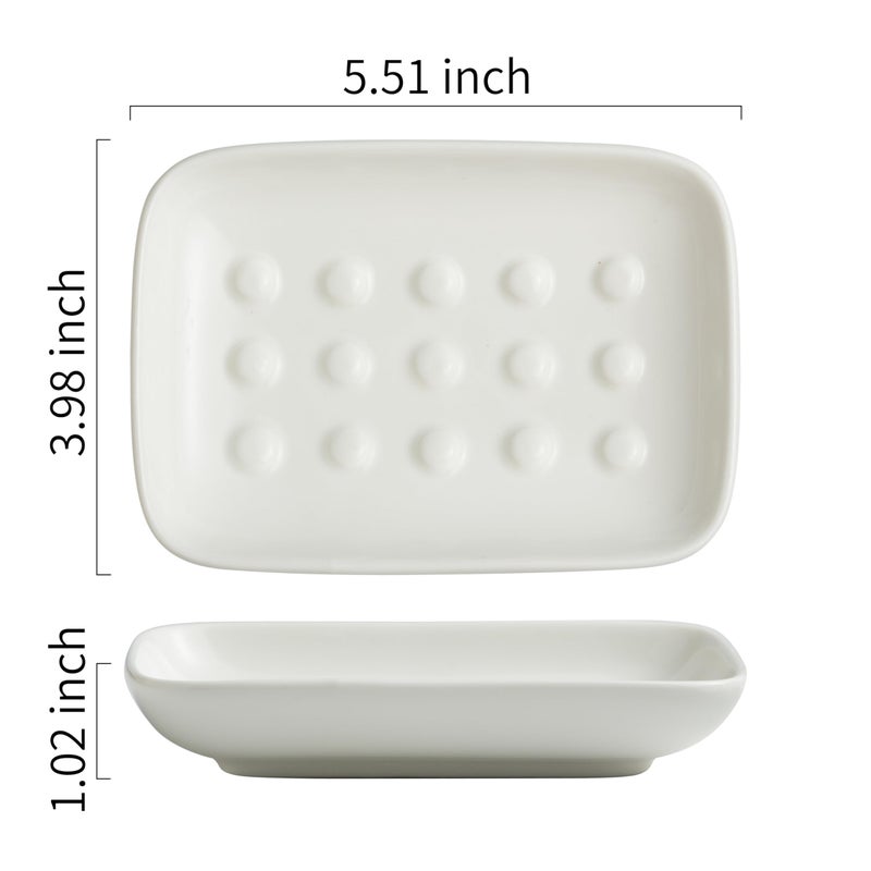 Miamolo Soap Dish, Ceramic Soap Holder Shower Soap Dish for Bar Soap Sponge, Soap Saver Tray for Bathroom Kitchen Sink, White - Image 3
