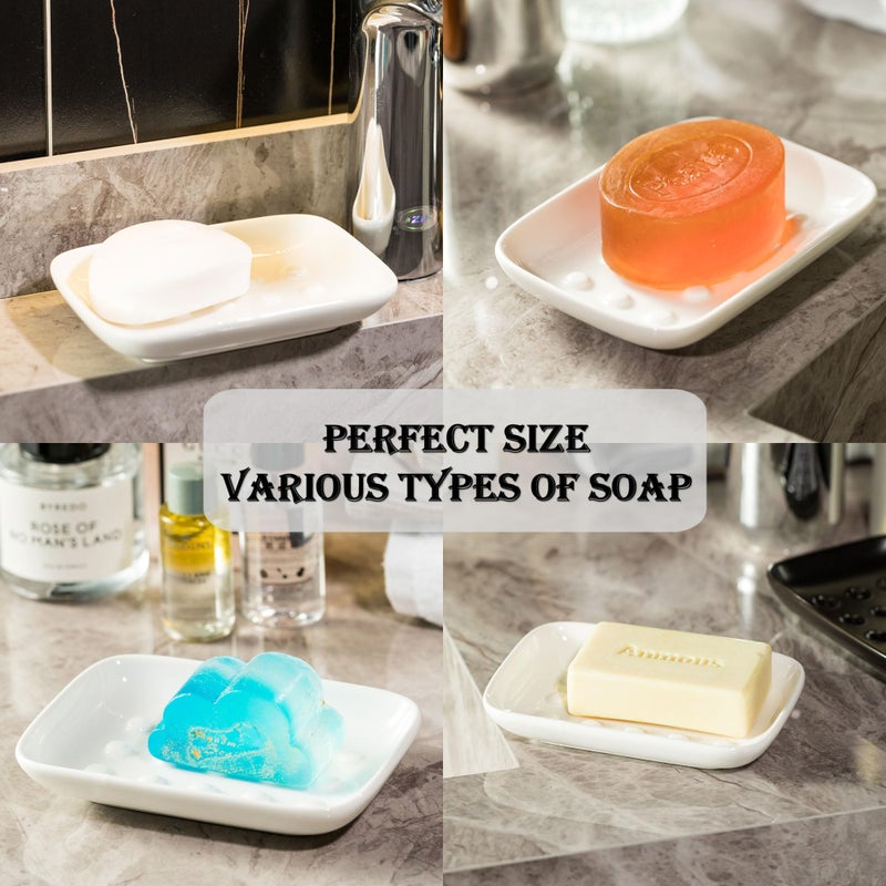 Miamolo Soap Dish, Ceramic Soap Holder Shower Soap Dish for Bar Soap Sponge, Soap Saver Tray for Bathroom Kitchen Sink, White - Image 4