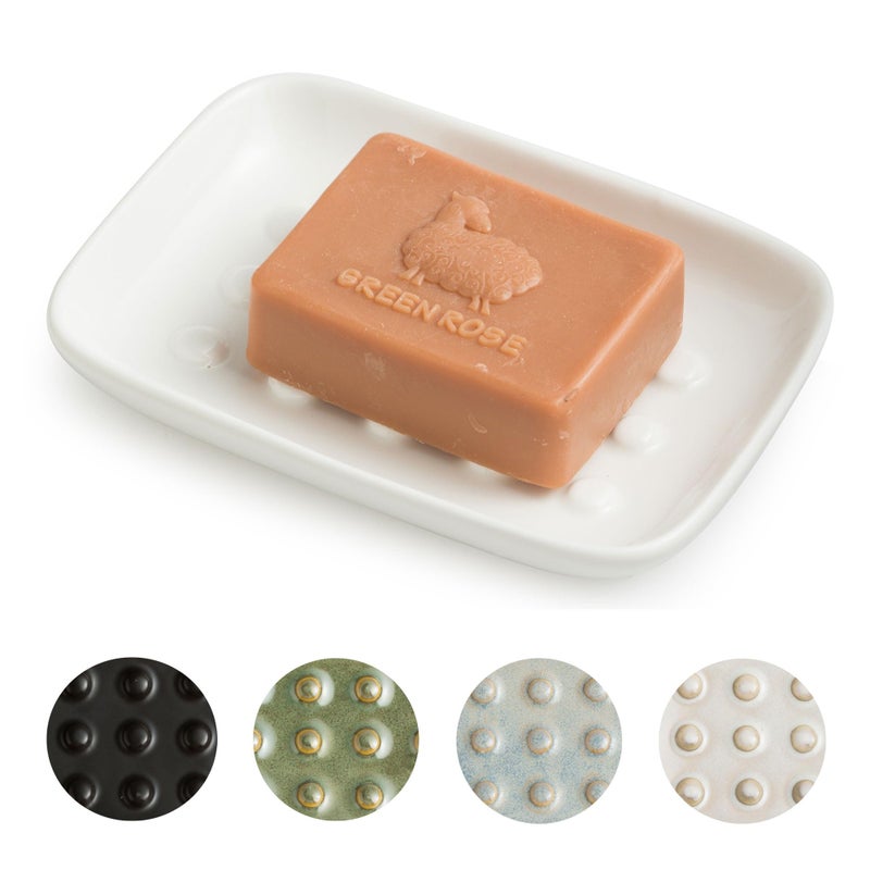 Miamolo Soap Dish, Ceramic Soap Holder Shower Soap Dish for Bar Soap Sponge, Soap Saver Tray for Bathroom Kitchen Sink, White - Image 1