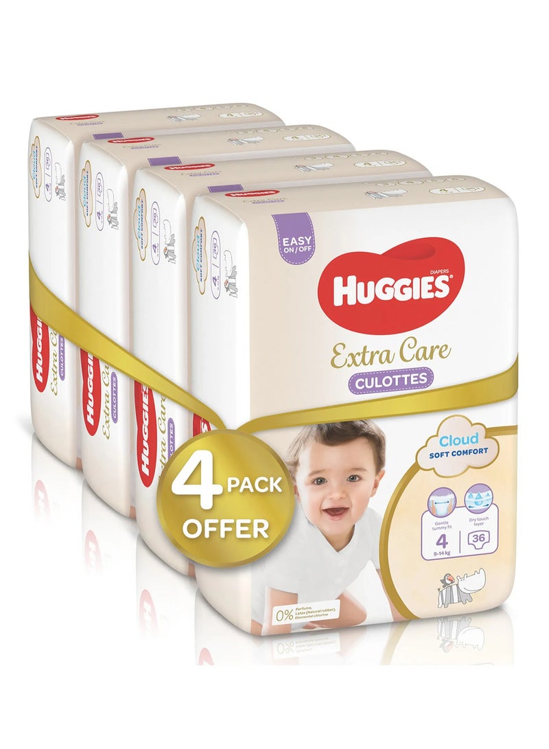 HUGGIES Huggies Extra Care Culottes Pant Style Baby Diapers, 144 Pieces Super Mega Pack, Size 4, 9-14kg - Double Leak Guards, Wetness Indicator, Soft Waistband - Image 2