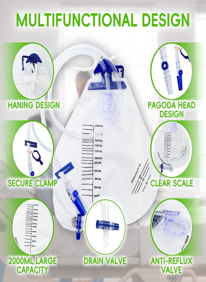 Yiisin 2000ML Catheter Bags for Men,Urine Bags External Catheter Bag for Men,0.4"Diameter/48" Long Drainage Tube,Clips and Hanging Hook,Professional Urinary Drainage Bag for Home,5Pcs - Image 2