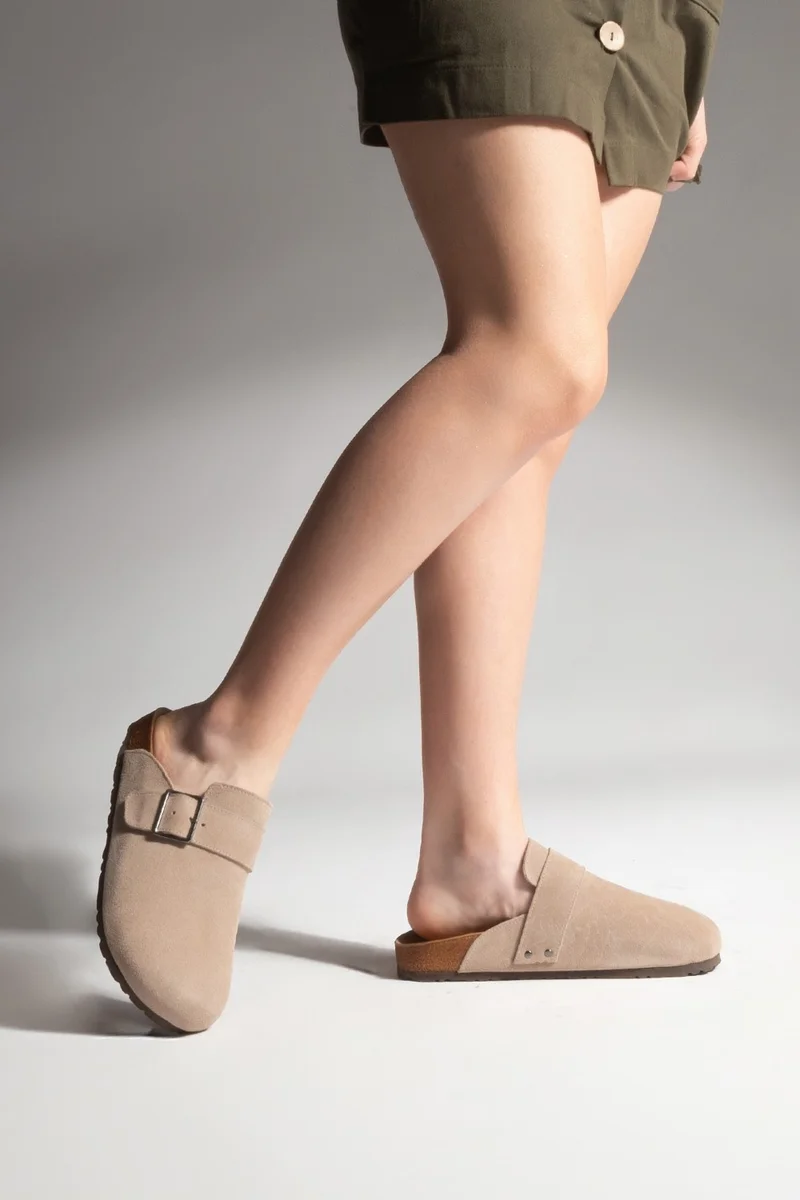 MARJIN Margin Women's Leather Eva Sole Closed Buckle Daily Slippers Sumpa