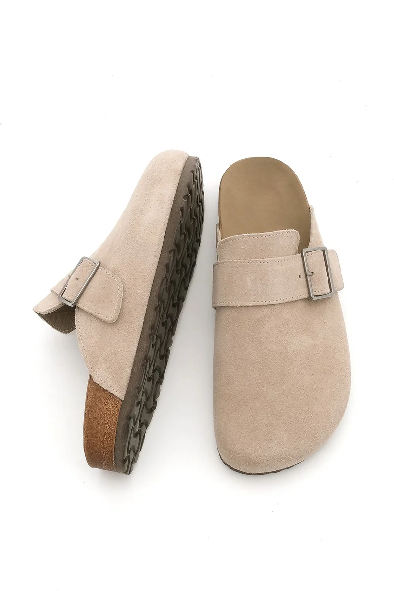 MARJIN Margin Women's Leather Eva Sole Closed Buckle Daily Slippers Sumpa