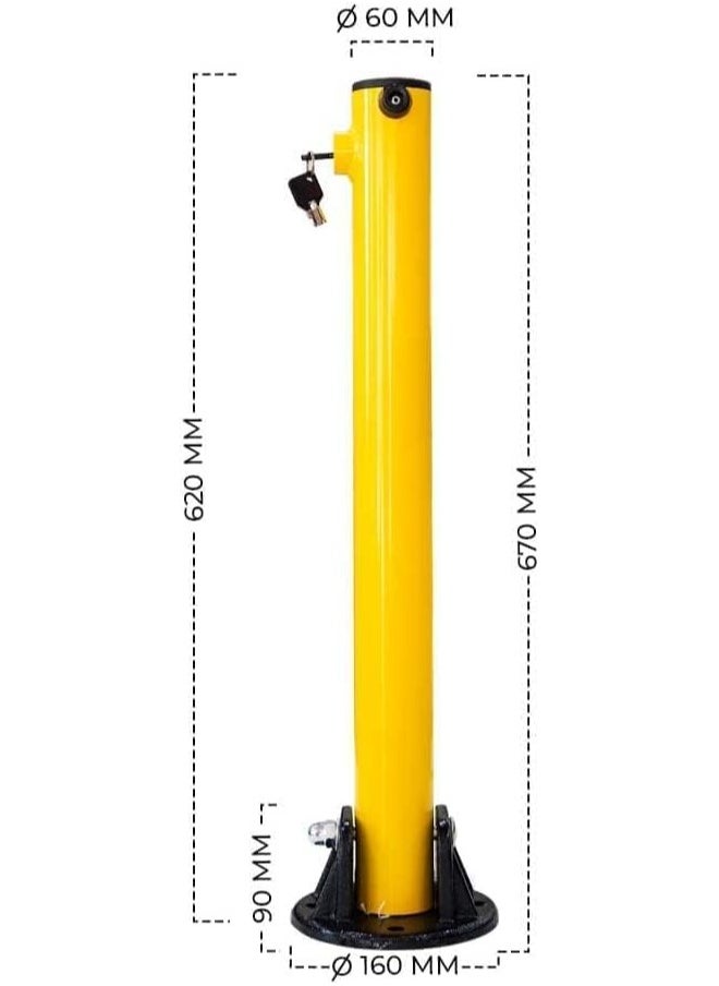 BERRY Berry 670mm Parking Barrier – Yellow Anti-Parking Bollard with Heavy Duty Base & Key Lock | Easy Operation, Manual Lock (Screws Not Included)  - Image 3