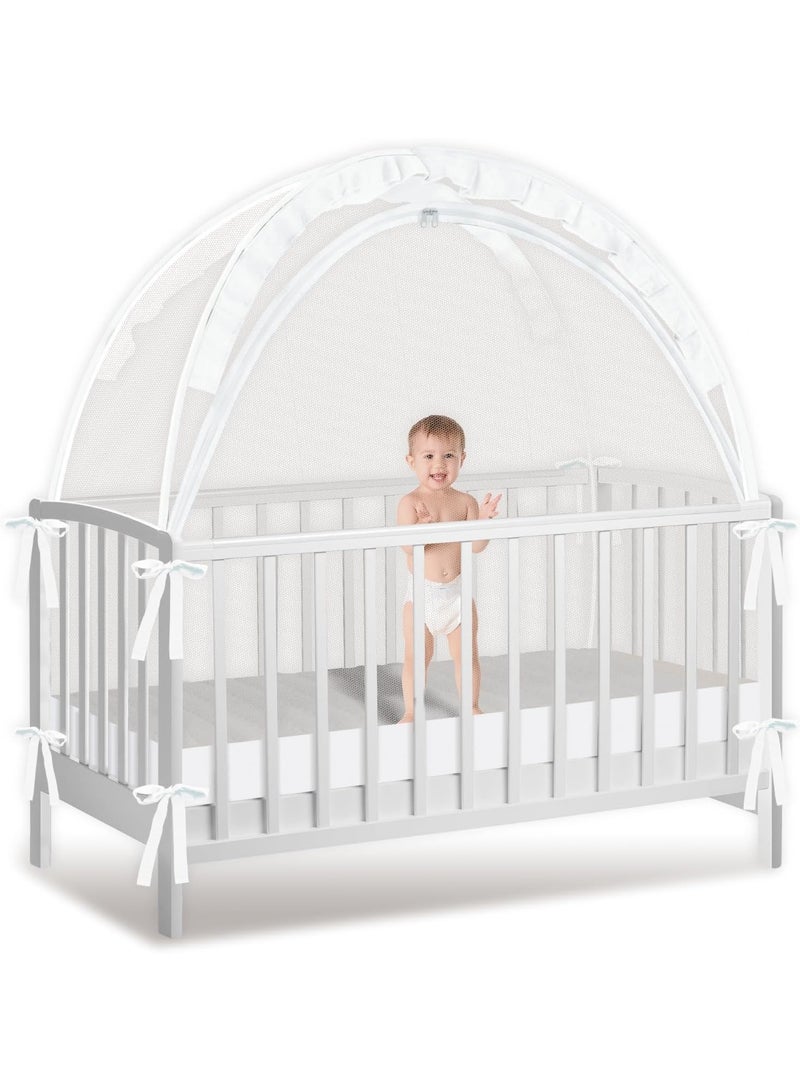GUDOO Baby Crib Tent Pop Up Crib Mosquito Net Mesh with Net Zipper Rods for Baby Pack and Play White - Image 1