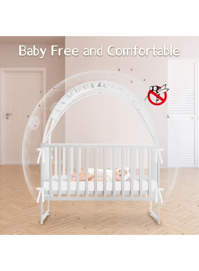 GUDOO Baby Crib Tent Pop Up Crib Mosquito Net Mesh with Net Zipper Rods for Baby Pack and Play White - Image 3