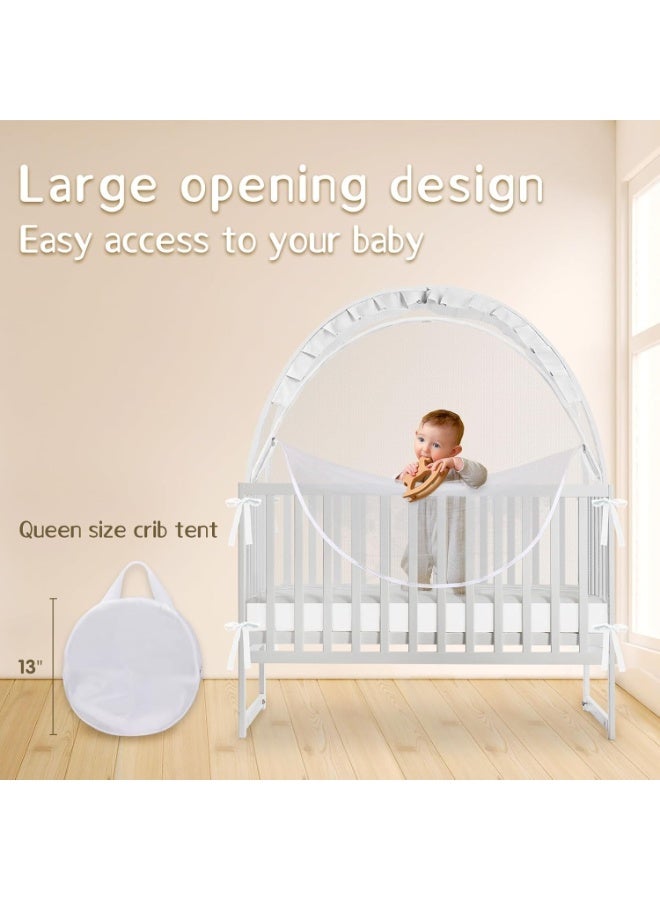GUDOO Baby Crib Tent Pop Up Crib Mosquito Net Mesh with Net Zipper Rods for Baby Pack and Play White - Image 5