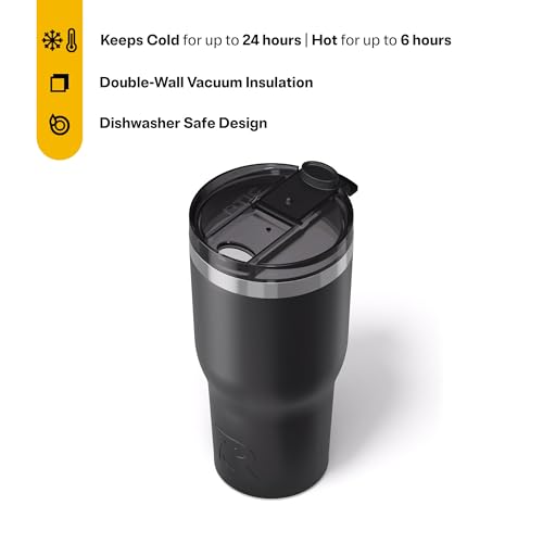 RTIC 30oz Essential Tumbler with Lid, Ceramic Lined, Insulated, Stainless Steel, Metal, Double Wall Vacuum-Insulation, Travel Cup for Iced Coffee, Tea, Hot and Cold Drink, Black - Image 3