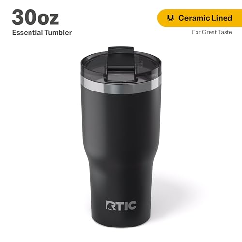 RTIC 30oz Essential Tumbler with Lid, Ceramic Lined, Insulated, Stainless Steel, Metal, Double Wall Vacuum-Insulation, Travel Cup for Iced Coffee, Tea, Hot and Cold Drink, Black - Image 2