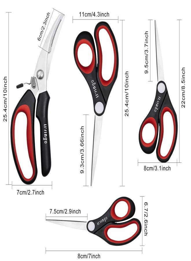 LIVINGO All Purpose Scissors Set - 4 Pack Sharp Multipurpose Heavy Duty Shears for Kitchen Cooking Sewing Fabric Cutting Poultry Food Paper Craft Office Household School Multi Pack Utility Shears - Image 2
