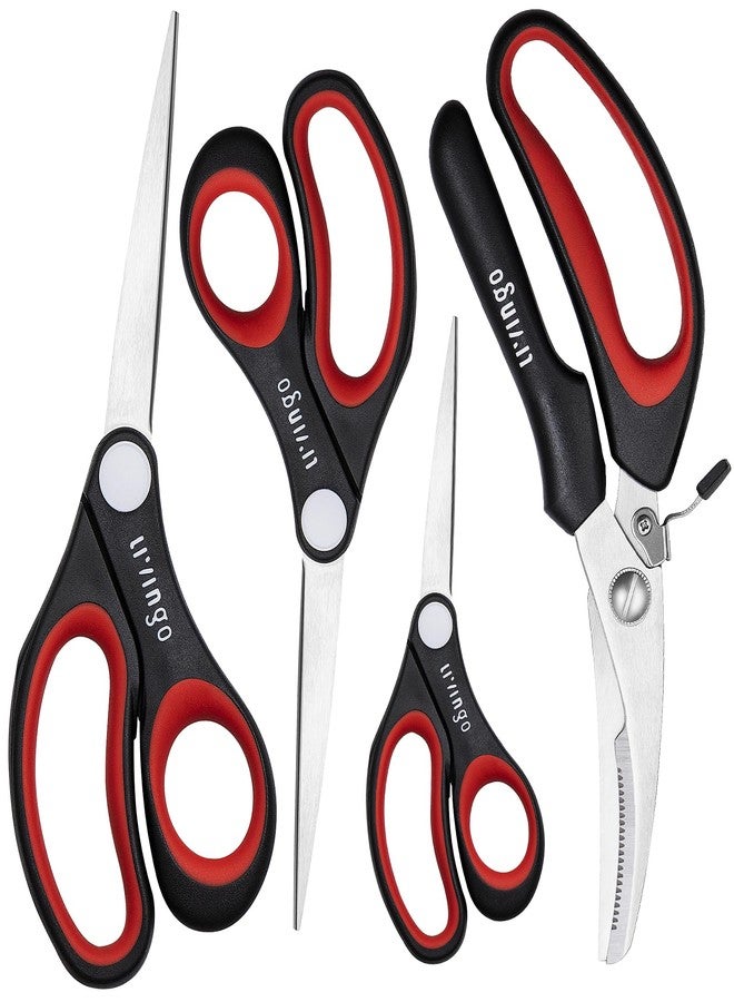 LIVINGO All Purpose Scissors Set - 4 Pack Sharp Multipurpose Heavy Duty Shears for Kitchen Cooking Sewing Fabric Cutting Poultry Food Paper Craft Office Household School Multi Pack Utility Shears - Image 1