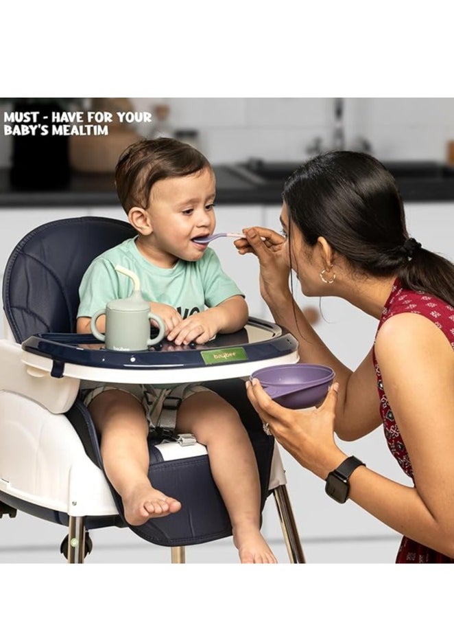 Generic - Happy Kiddo 4 in 1 Nora Convertible High Chair for KidsAdjustable Height and Footrest, Baby Toddler Feeding Booster Seat with Tray, Wheels, Safety Belt and Cushion For 6 Months to 4 Years (Dark Blue) - Image 1