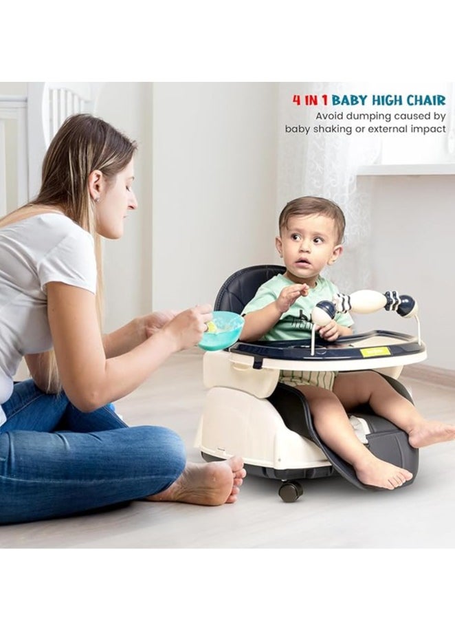 Generic - Happy Kiddo 4 in 1 Nora Convertible High Chair for KidsAdjustable Height and Footrest, Baby Toddler Feeding Booster Seat with Tray, Wheels, Safety Belt and Cushion For 6 Months to 4 Years (Dark Blue) - Image 1
