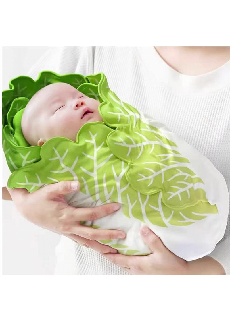 Excefore Baby Wrap Blanket Cabbage Leaf Baby Swaddle Blanket Super Soft Comfort Blanket Newborn Soft Plush Flannel Blanket with Cabbage Hat Essential Children Clothing for Home Office Travel - Image 1