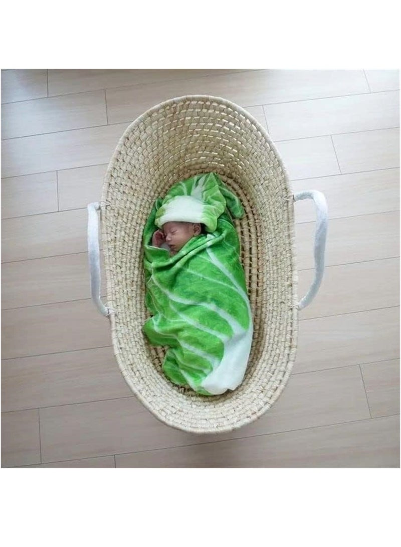 Excefore Baby Wrap Blanket Cabbage Leaf Baby Swaddle Blanket Super Soft Comfort Blanket Newborn Soft Plush Flannel Blanket with Cabbage Hat Essential Children Clothing for Home Office Travel - Image 4
