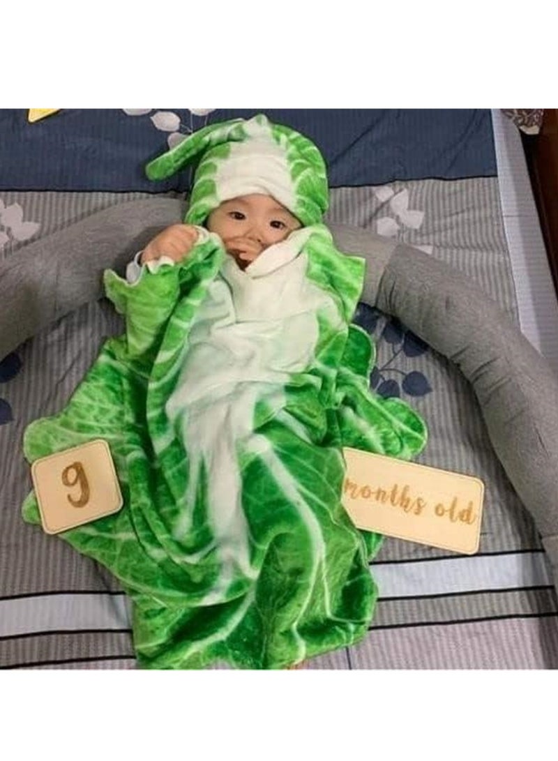 Excefore Baby Wrap Blanket Cabbage Leaf Baby Swaddle Blanket Super Soft Comfort Blanket Newborn Soft Plush Flannel Blanket with Cabbage Hat Essential Children Clothing for Home Office Travel - Image 2