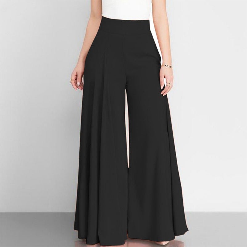 Women's Solid High-Waist Wide-Leg Trousers – Lightweight Casual Office Pants, Spring 2026