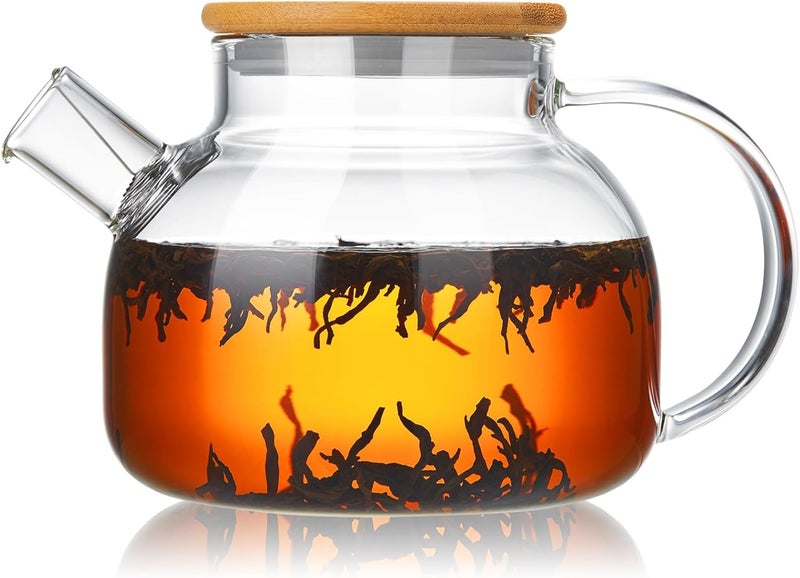 NVRA Premium 1000ML, Borosilicate Clear Tea Kettle with Bamboo Lid, Glass Tea Pot with Removable Filter Spout, Teapot Blooming and Loose Leaf Tea Maker Tea Brewer for Camping(1ltr) - Image 4