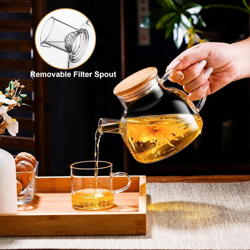 NVRA Premium 1000ML, Borosilicate Clear Tea Kettle with Bamboo Lid, Glass Tea Pot with Removable Filter Spout, Teapot Blooming and Loose Leaf Tea Maker Tea Brewer for Camping(1ltr) - Image 3