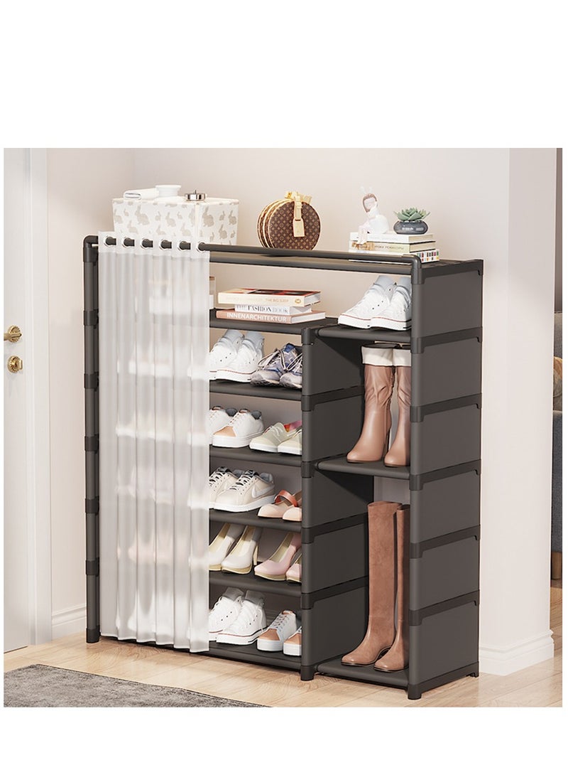 Arabest Simple Trending Metal Shoe Rack Stackable Shoe Boot Storage Organiser Non-Woven Fabric Freestanding Shoe Rack Easy Assembly for Closet, Entryway, Hallway (7-layer 105cm boot,Black) - Image 1