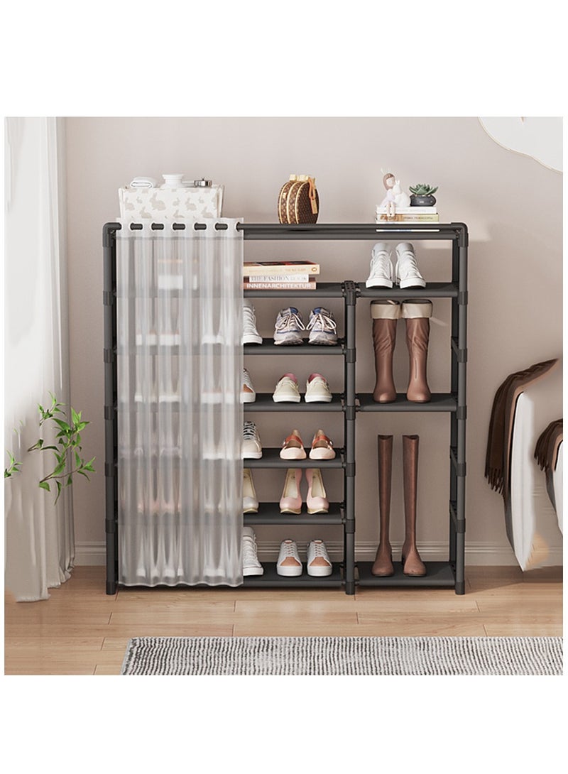 Arabest Simple Trending Metal Shoe Rack Stackable Shoe Boot Storage Organiser Non-Woven Fabric Freestanding Shoe Rack Easy Assembly for Closet, Entryway, Hallway (7-layer 105cm boot,Black) - Image 2