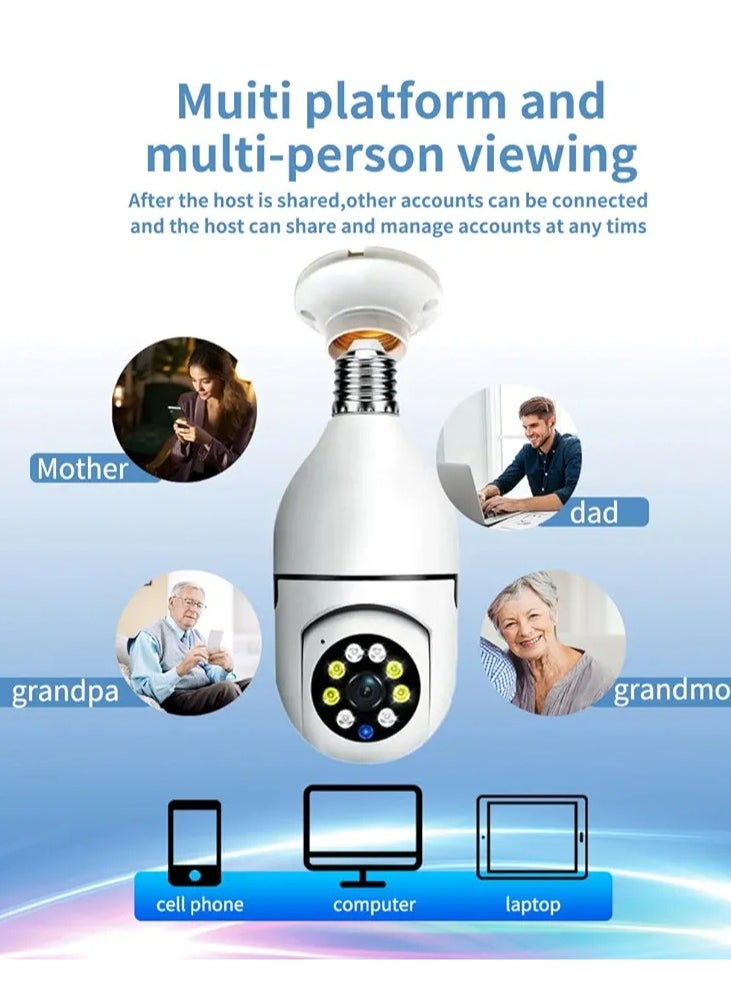 Generic - Panorama Wi-fi light Bulb Camera Security Camera1080P Wireless WiFi Outdoor Home IP Camera E27 360 Degree Panoramic,Motion Detection and Alarm,Two-Way Audio,Night Vision - Image 1